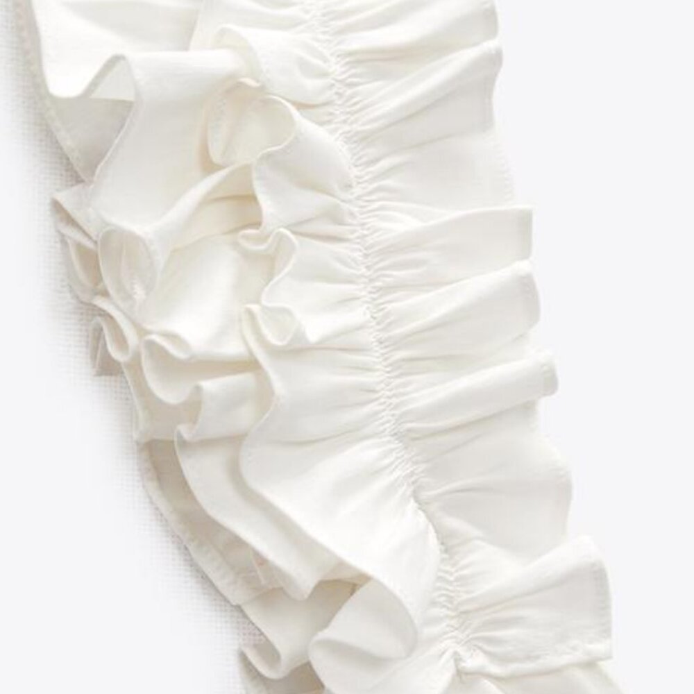 NWT Zara White Ruffle Sleeve Linen Blend Mini Ruched Dress Lace Up tie detail XS - Picture 8 of 15